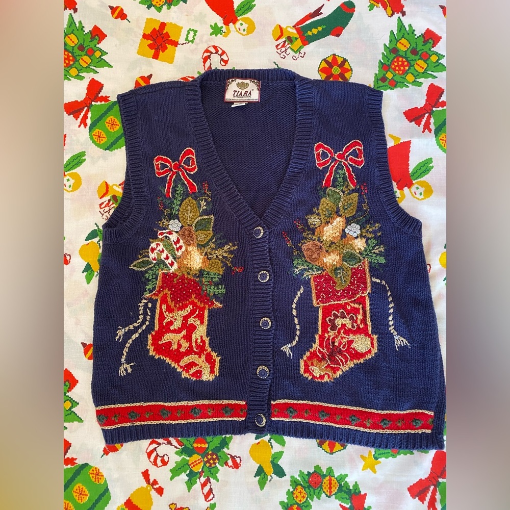 Tiana Women's Festive Navy Sweater Vest
